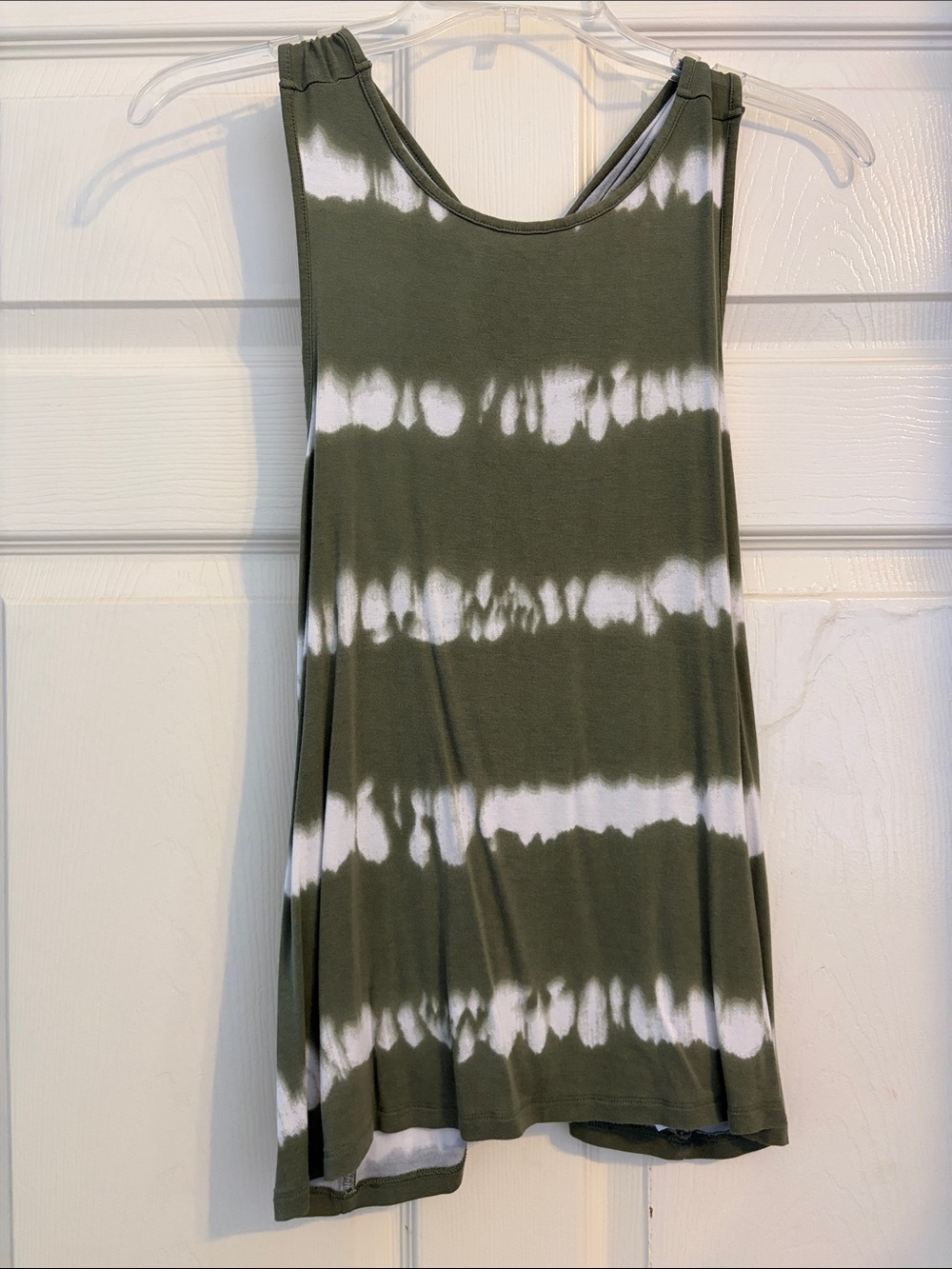 Old Navy Olive Green and White Tie-Dye Tank Top